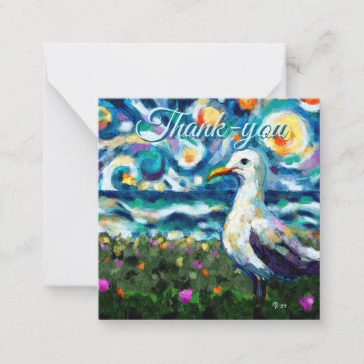 Zeemeeuw Van Gogh Style Beach Sky Dank u Kaart Notitiekaartje (Voorkant)