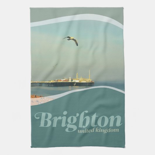 Zeemeeuw vliegen op Brighton Pier Kitchen theedoek (Verticaal)