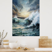 Zeemeeuw vliegt over Stormy Zee Poster (Keuken)