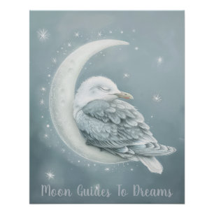 Zeemeeuw vogel baby slapen op de maan perfect poster