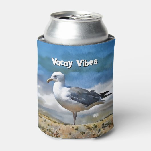 Zeemeeuw Vogel Rust op het strand Schattigee Koelb Blikjeskoeler (Blikje Voorkant)