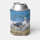 Zeemeeuw Vogel Rust op het strand Schattigee Koelb Blikjeskoeler (Blikje Achterkant)