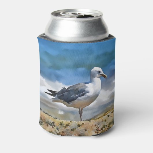 Zeemeeuw Vogel Rust op het strand Schattigee Koelb Blikjeskoeler (Blikje Achterkant)