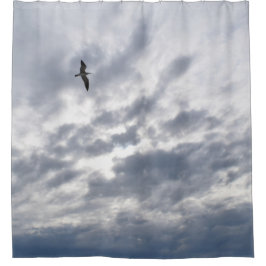 Zeemeeuw Vogel Vliegende Wolken Blauwe Foto 80 Douchegordijn