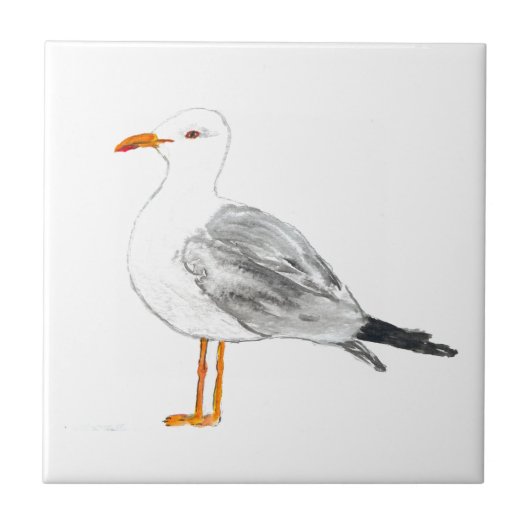 Zeemeeuw Vogel Wildlife Waterverf Kunst Schattig N Tegeltje (Voorkant)