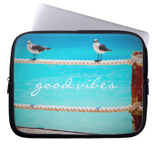 Zeemeeuw Vogels Turquoise Oceaan Foto Goede Vibes Laptop Sleeve