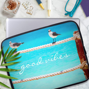 Zeemeeuw Vogels Turquoise Oceaan Foto Goede Vibes Laptop Sleeve