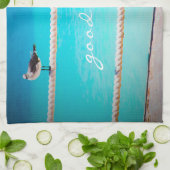 Zeemeeuw Vogels Turquoise Oceaan Foto Goede Vibes Theedoek (Gevouwen)