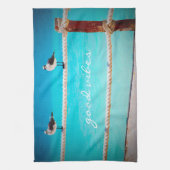 Zeemeeuw Vogels Turquoise Oceaan Foto Goede Vibes Theedoek (Verticaal)