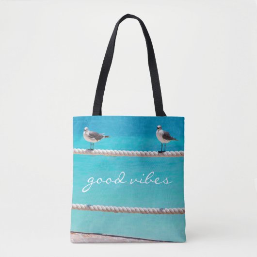 Zeemeeuw Vogels Turquoise Oceaan Foto Goede Vibes Tote Bag (Voorkant)