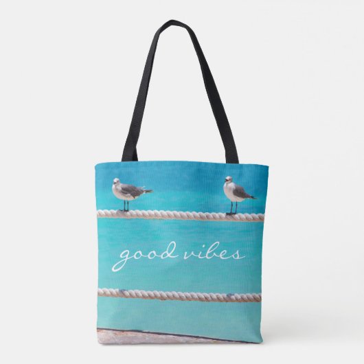 Zeemeeuw Vogels Turquoise Oceaan Foto Goede Vibes Tote Bag (Achterkant)