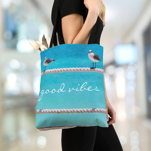 Zeemeeuw Vogels Turquoise Oceaan Foto Goede Vibes Tote Bag