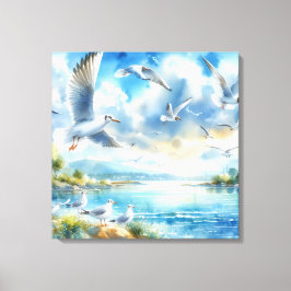 Zeemeeuw Waterverf schilderij Canvas Afdruk