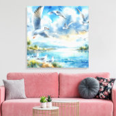 Zeemeeuw Waterverf schilderij Canvas Afdruk (Insitu (Woonkamer))