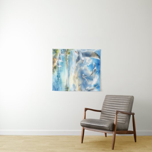 Zeemeeuw Waterverf schilderij wandtapijt Wandkleed (In Situ (horizontaal))