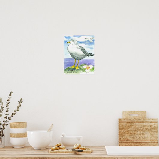 Zeemeeuw Witte Oceaan Vogel Waterverf Lake Poster (Keuken)