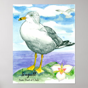 Zeemeeuw Witte Oceaan Vogel Waterverf Lake Poster
