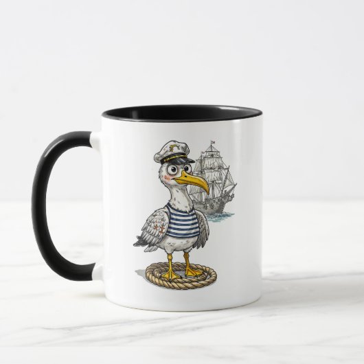 ZeeMeeuw Zeiler met Touw en Scheepsachtergrond Mok (Links)
