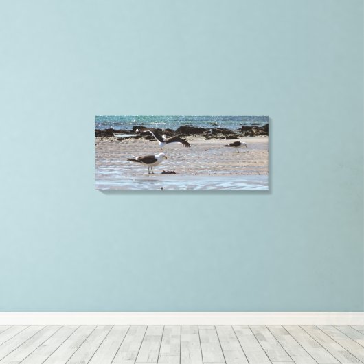 Zeemeeuwen aan de kust canvas afdruk (Insitu (Houten vloer))