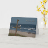 zeemeeuwen bij de kaart van de strandverjaardag (Gele Bloem)