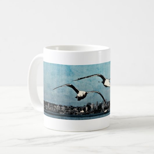 Zeemeeuwen boven Seattle Mok (Voorkant links)