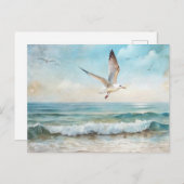 Zeemeeuwen die op een strand vliegen briefkaart (Voorkant / Achterkant)