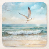 Zeemeeuwen die op een strand vliegen kartonnen onderzetters (Voorkant)