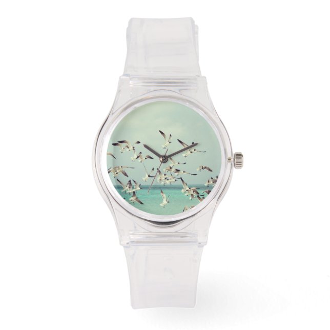 Zeemeeuwen die over de oceaan vliegen horloge (Voorkant)