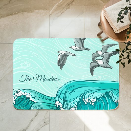 Zeemeeuwen en oceaangolven familienaam badmat