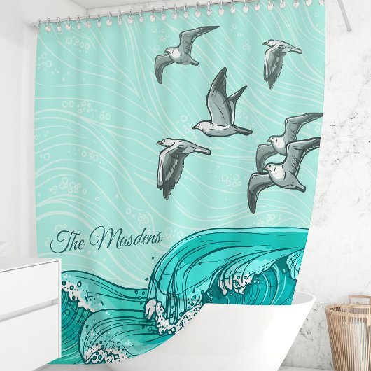 Zeemeeuwen en oceaangolven Monogram Douchegordijn