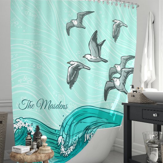 Zeemeeuwen en oceaangolven Monogram Douchegordijn