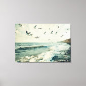 Zeemeeuwen in vlucht boven de oceaan canvas afdruk (Voorkant)