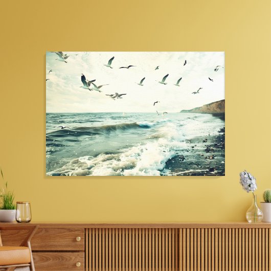 Zeemeeuwen in vlucht boven de oceaan canvas afdruk (Insitu (Woonkamer))