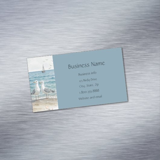 Zeemeeuwen op het strand Ocean Zee Water Art Graph Magnetisch Visitekaartje (Voorbeeld)