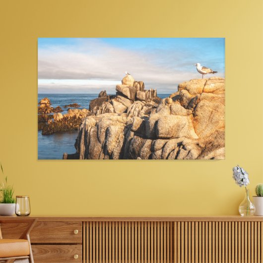 Zeemeeuwen op Rocky Coastline Canvas Afdruk (Insitu (Woonkamer))