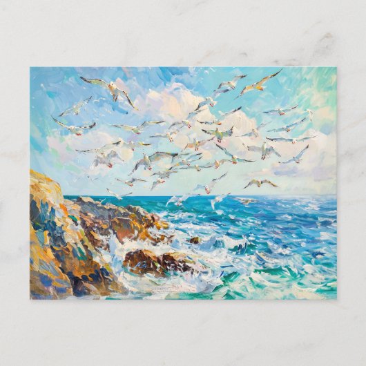Zeemeeuwen over golven impressionistisch oceaantaf briefkaart (Voorkant)