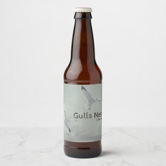 Zeemeeuwen Strandvogels In-flight Retro Bird Bier Etiket (Voorkant)