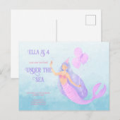 Zeemeisje onder water verjaardagsuitnodiging blauw briefkaart (Voorkant / Achterkant)