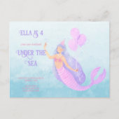 Zeemeisje onder water verjaardagsuitnodiging blauw briefkaart (Voorkant)