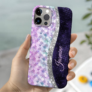 Zeemeisjeshuid paarse zilveren nepschittering mono Case-Mate iPhone 14 hoesje