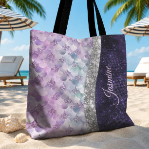 Zeemeisjeshuid paarse zilveren nepschittering mono tote bag