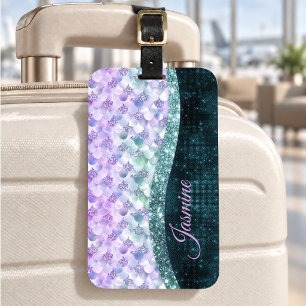 Zeemeisjeshuid turquoise zilver namaak glitters mo bagagelabel