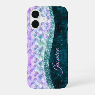 Zeemeisjeshuid turquoise zilver namaak glitters mo iPhone 16 hoesje