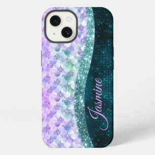 Zeemeisjeshuid turquoise zilver namaak glitters mo iPhone 13 hoesje