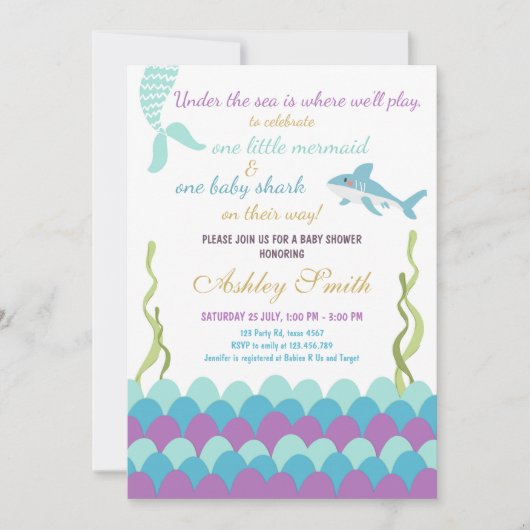 Zeemhaai onder het Zee Twins Baby shower Kaart (Voorkant)