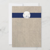 Zeemijl dollair Beach Wedding Invitation Navy Blue Kaart (Achterkant)