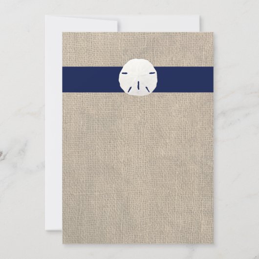Zeemijl dollair Beach Wedding Invitation Navy Blue Kaart (Achterkant)