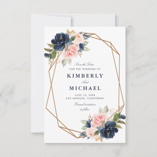 zeemijl en blozen geometrisch sparen de datumkaart save the date (Voorkant)