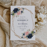 zeemijl en blozen geometrisch sparen de datumkaart save the date<br><div class="desc">florale geometrische vormgeving met handbeschilderde bloemen voor de marine en de zwarte waterverf. De kleur en de tekstdetails kunnen worden gepersonaliseerd. Voor de beste kwaliteit stel ik een drukoptie voor.</div>