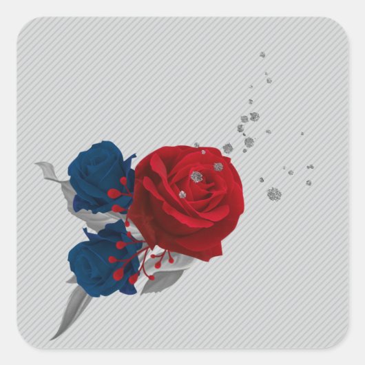 zeemijl en rode bloemen grijze bladeren vierkante sticker (Voorkant)